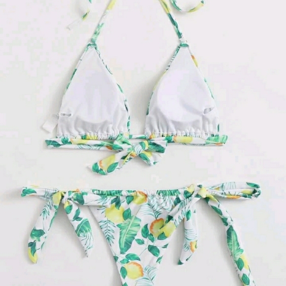 XL Lemon Print Tie Side Bikini Bottoms Shein - Picture 2 of 4